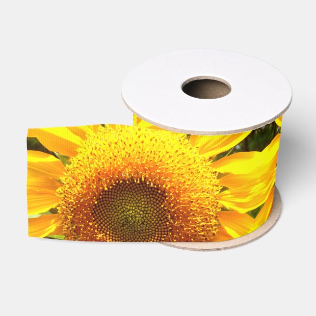 Giant yellow mammoth sunflower photo grosgrain ribbon (Spool)