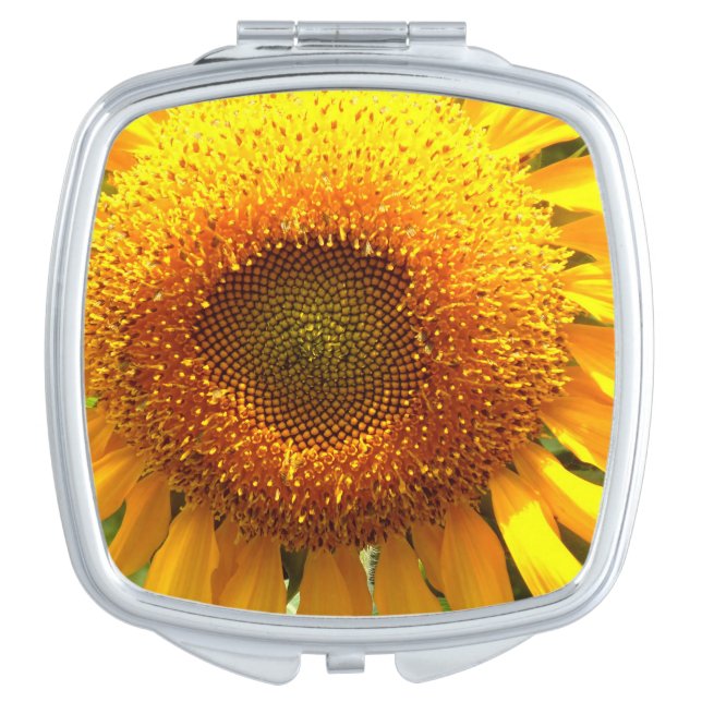Giant yellow mammoth sunflower photo makeup mirror (Front)