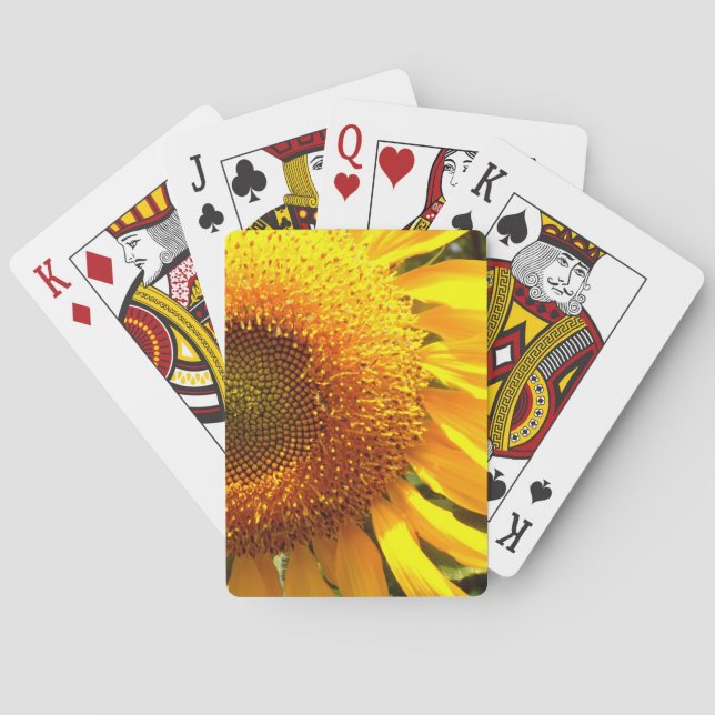 Giant yellow mammoth sunflower photo poker cards (Back)