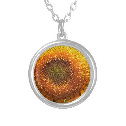 Giant yellow mammoth sunflower photo silver plated necklace