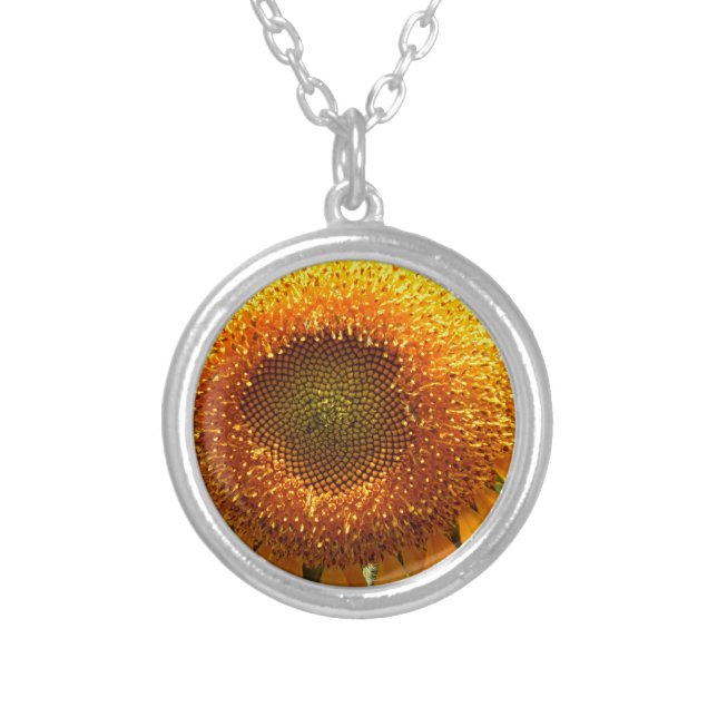 Giant yellow mammoth sunflower photo silver plated necklace (Front)