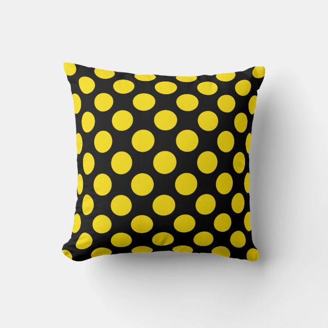 Giant Yellow Polka Dots on Black Throw Pillow (Front)