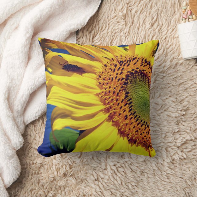 Giant Yellow Sunflower And Insect Friend   Throw Pillow (Blanket)