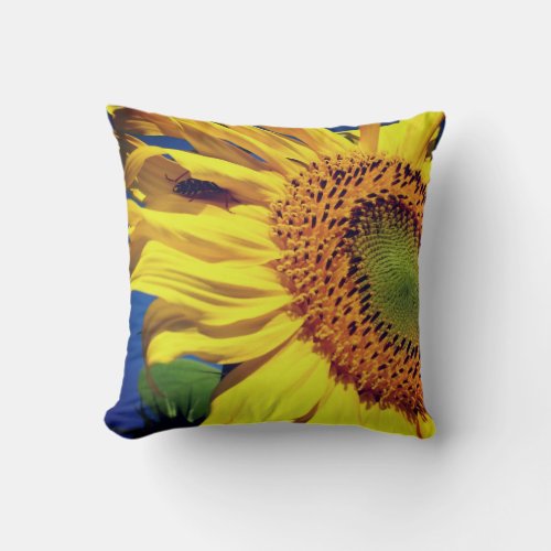 Giant Yellow Sunflower And Insect Friend   Throw Pillow