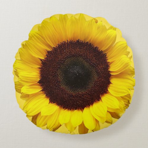 Giant Yellow Sunflower Round Pillow
