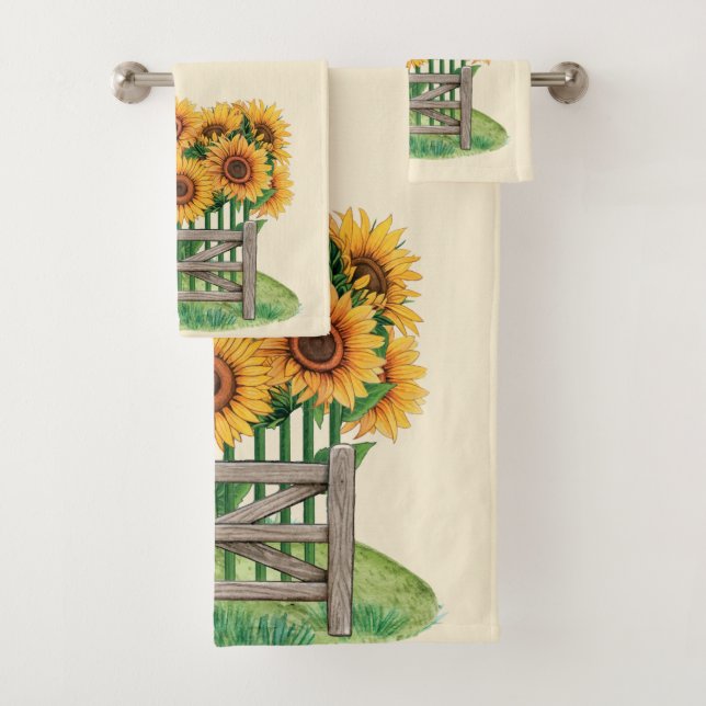 Giant yellow sunflowers bath towel set (Insitu)