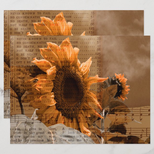 Giant Yellow Sunflowers Hymn Music Rustic Country (Front/Back)