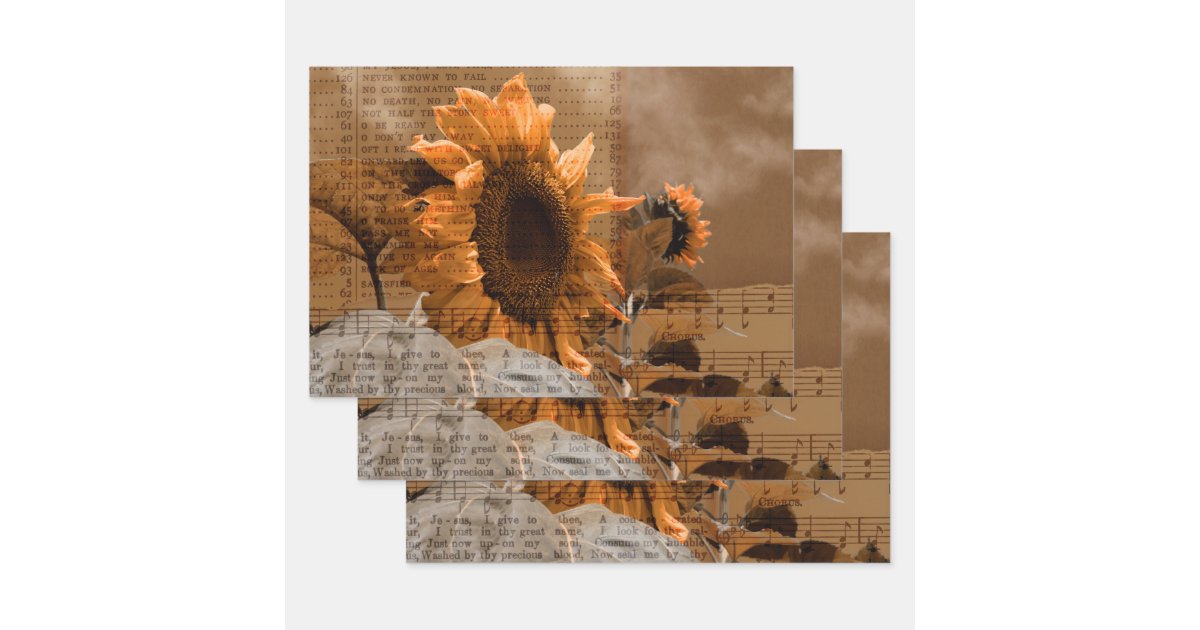Giant Yellow Sunflowers Hymn Music Rustic Country Wrapping Paper Sheets