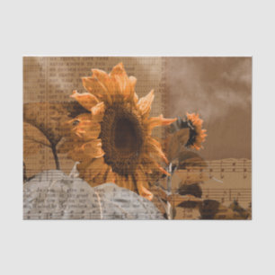 Giant Yellow Sunflowers Rustic Country Hymn Music Tissue Paper