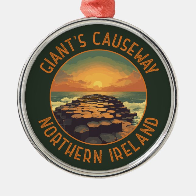 Giant's Causeway Ireland Retro Distressed Circle Metal Ornament (Front)
