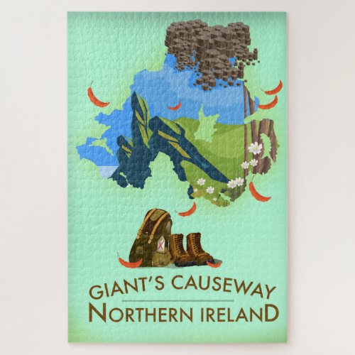 Giants Causeway Northern Ireland Map Travel poster Jigsaw Puzzle