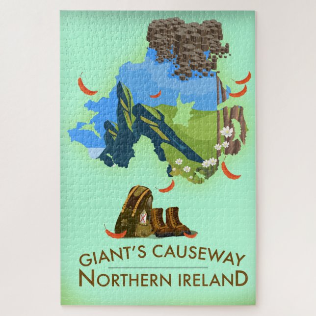 Giants Causeway Northern Ireland Map Travel poster Jigsaw Puzzle (Vertical)