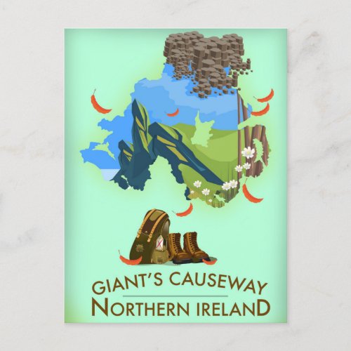 Giants Causeway Northern Ireland Map Travel poster Postcard