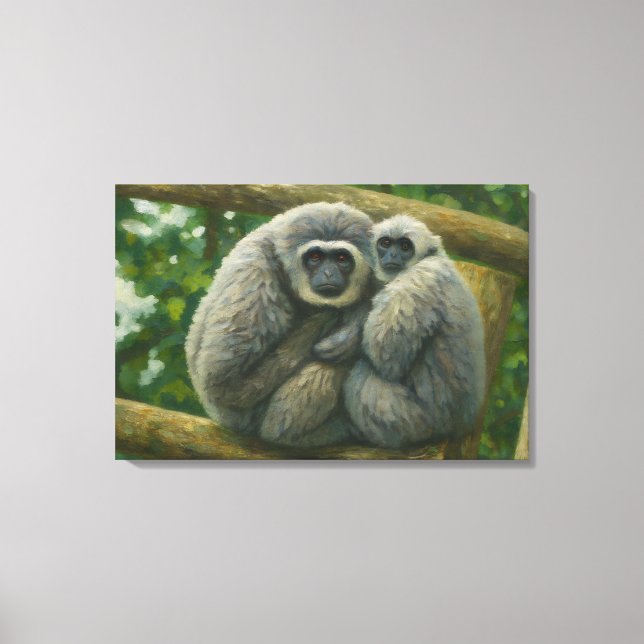 Gibbon Companions – Emotional Wildlife Portrait Canvas Print (Front)