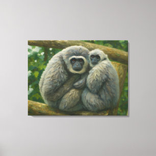 Gibbon Companions – Emotional Wildlife Portrait Canvas Print