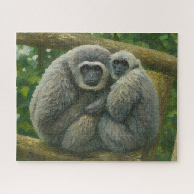Gibbon Companions – Emotional Wildlife Portrait Jigsaw Puzzle (Horizontal)