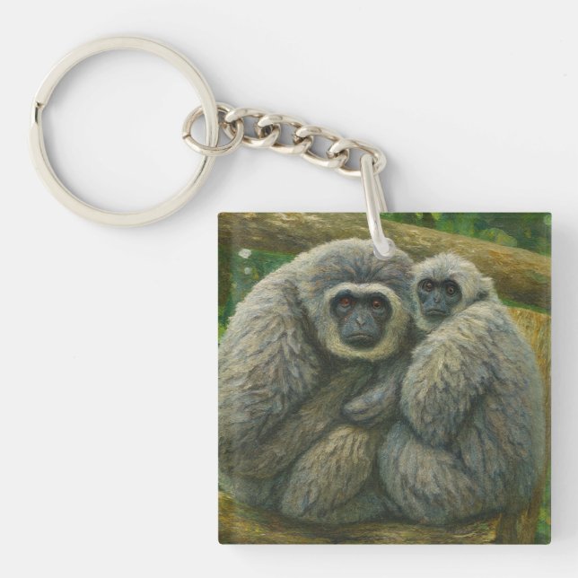 Gibbon Companions – Emotional Wildlife Portrait Keychain (Front)