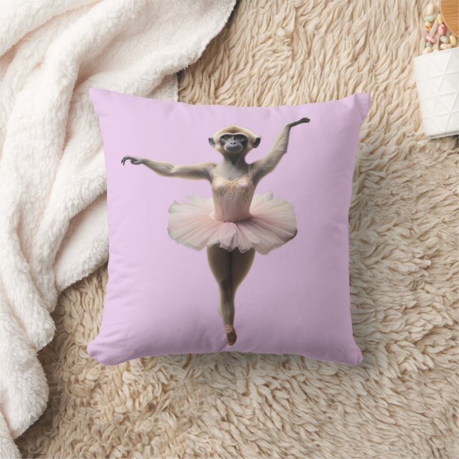 Gibbon Monkey Ballet Dancer In A Tutu, Throw Pillow (Blanket)