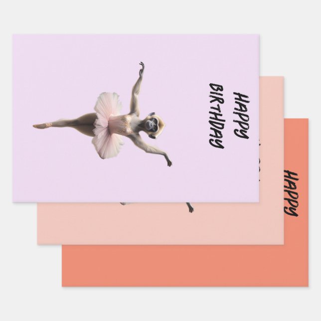 Gibbon Monkey Ballet Dancer In A Tutu, Wrapping Paper Sheets (Set)