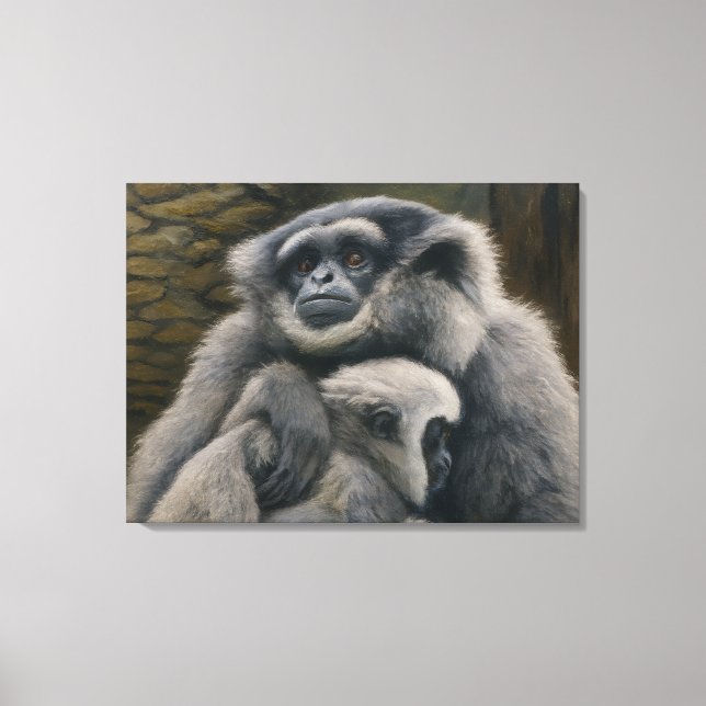 Gibbon Shelter – Emotional Wildlife Portrait Canvas Print (Front)