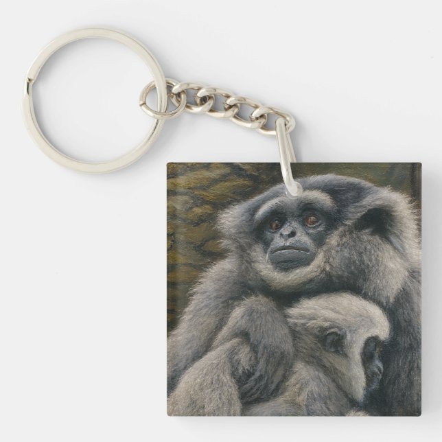 Gibbon Shelter – Emotional Wildlife Portrait Keychain (Front)