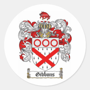 GIBBONS FAMILY CREST - GIBBONS COAT OF ARMS CLASSIC ROUND STICKER