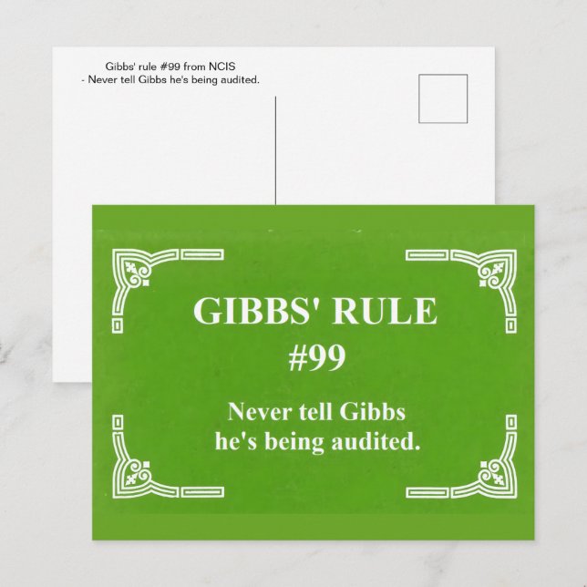 Gibbs' rule 99 postcard (Front/Back)