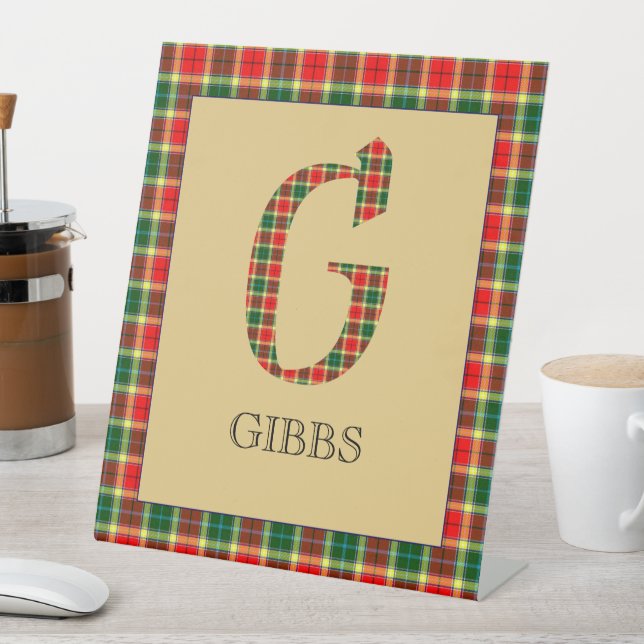 Gibbs Tartan Monogram G Pedestal Sign (In SItu)