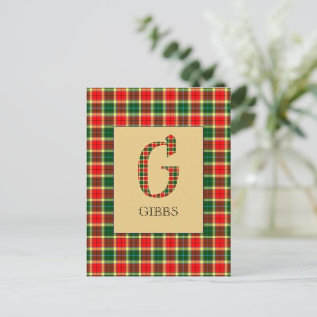 Gibbs Tartan Monogram G  Postcard (Standing Front)