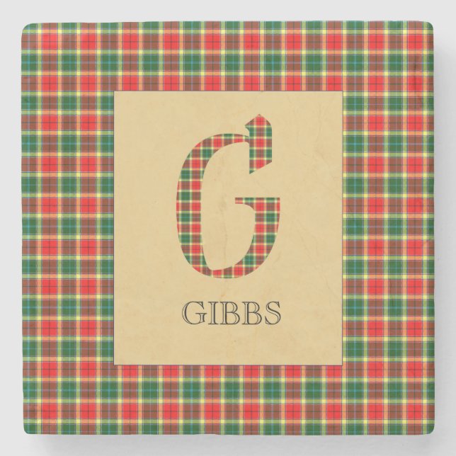 Gibbs Tartan Monogram G  Stone Coaster (Front)