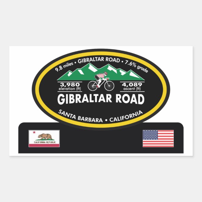 GIBRALTAR ROAD- SANTA BARBARA, CA -"OVAL TROPHY" RECTANGULAR STICKER (Front)