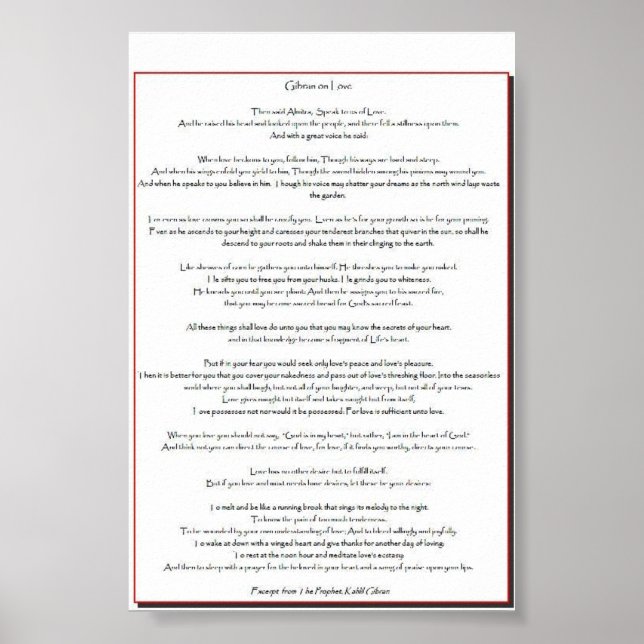 Gibran On Love Poster (Front)