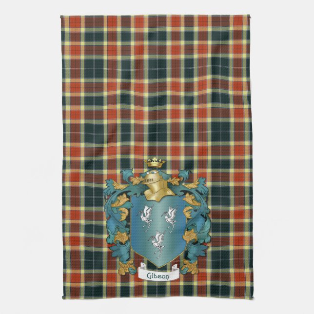 Gibson Coat of Arms and Modern Tartan Towel (Vertical)