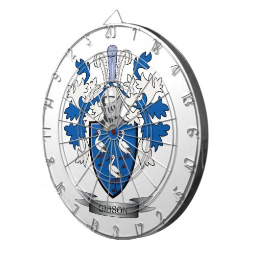 Gibson Family Crest Coat of Arms Dartboard With Darts
