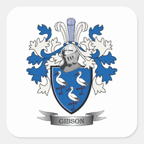 Gibson Family Crest Coat of Arms Square Sticker