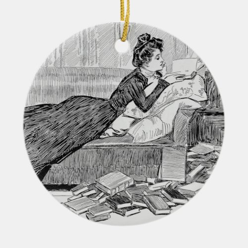 Gibson Girl Reading Ceramic Ornament