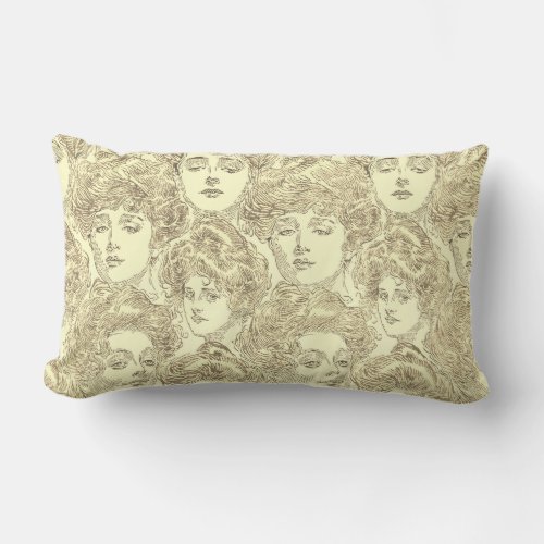 Gibson girl victorian pattern black white pink lumbar pillow