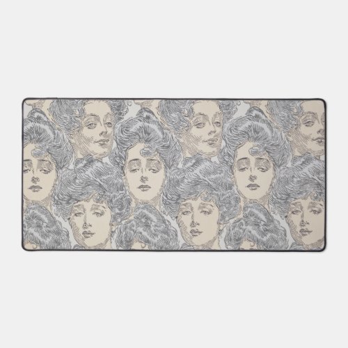 Gibson girl victorian pattern gray peach vintage desk mat