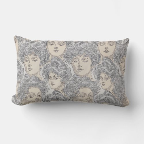 Gibson girl victorian pattern gray peach vintage lumbar pillow