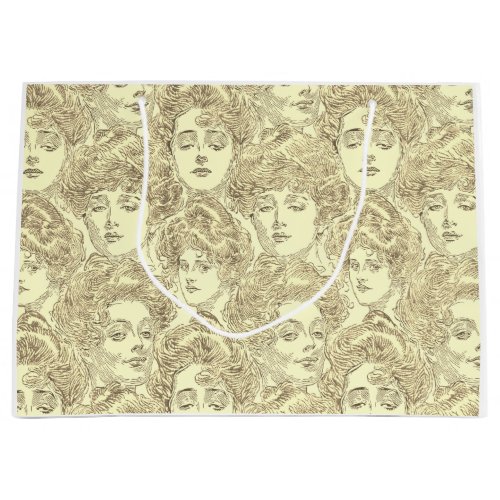 Gibson girl victorian pattern sepia gold large gift bag