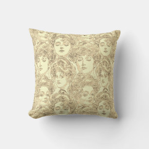 Gibson girls gold cream victorian vintage pattern throw pillow