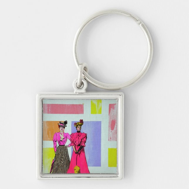 Gibson Girls in a Mondrian Pattern Keychain (Front)