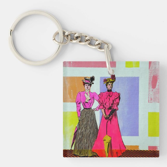 Gibson Girls in a Mondrian Pattern Keychain (Front)