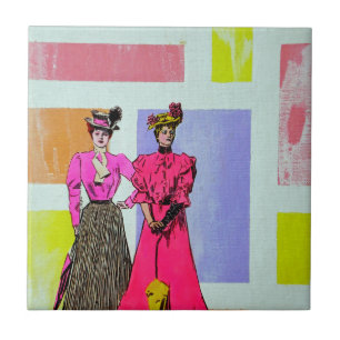 Gibson Girls in a Mondrian Pattern Tile
