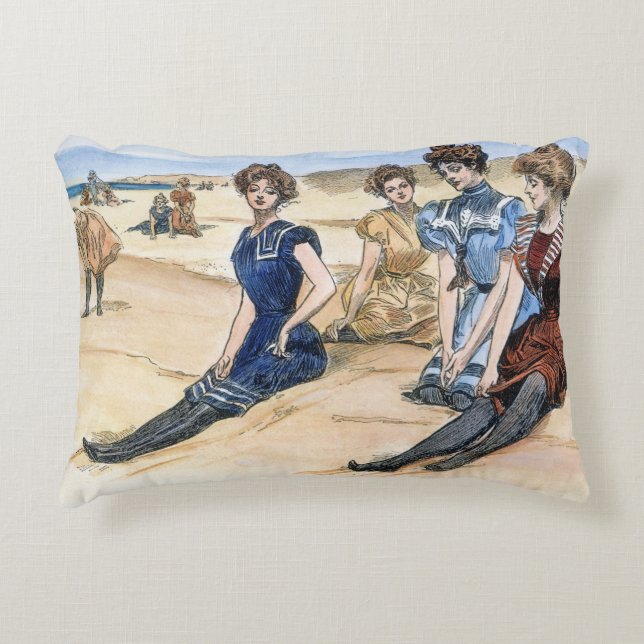 Gibson Girls On The Beach, 1900 Decorative Pillow (Front)