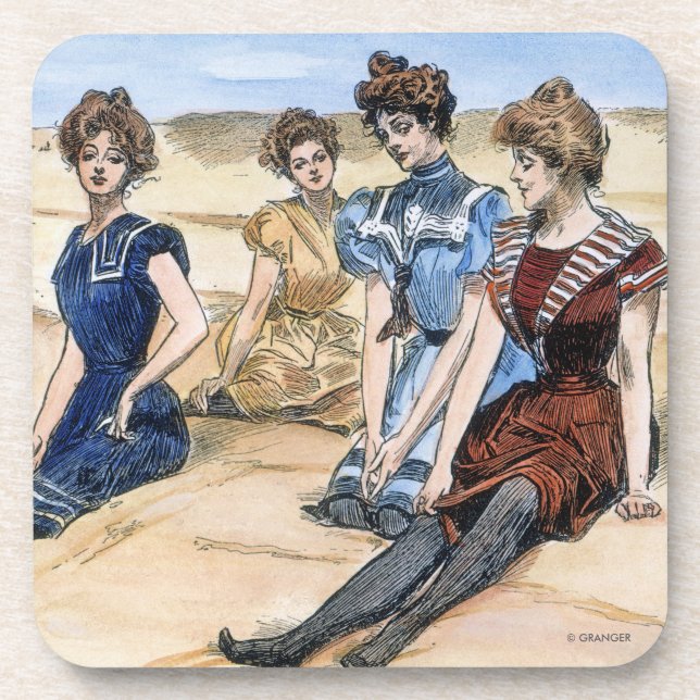 Gibson Girls On The Beach, 1900 Drink Coaster (Front)