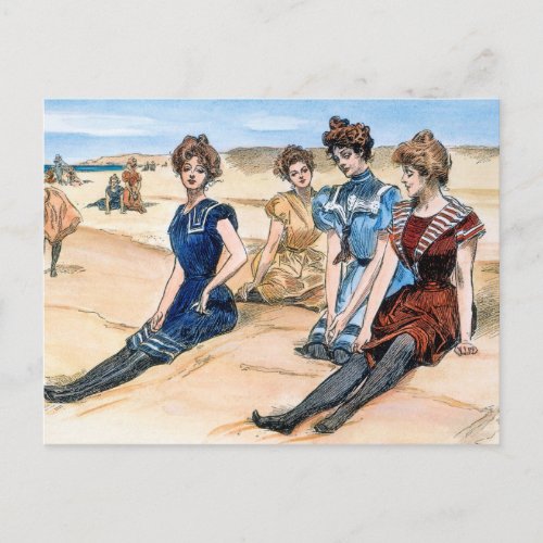 Gibson Girls On The Beach 1900 Postcard