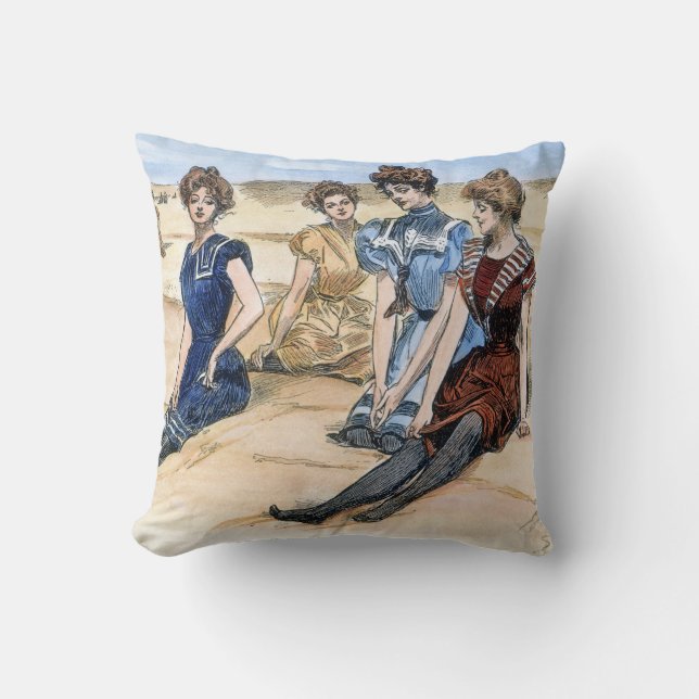 Gibson Girls On The Beach, 1900 Throw Pillow (Front)
