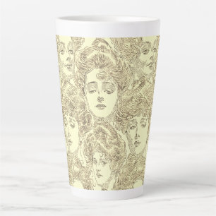 Gibson girls victorian illustration gold cream latte mug