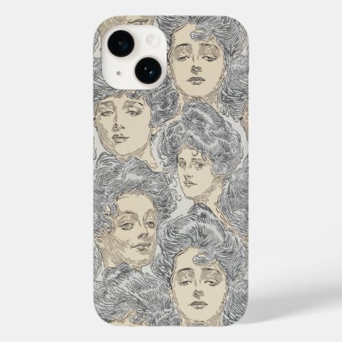 Gibson girls victorian illustration gray peach  Case_Mate iPhone 14 case